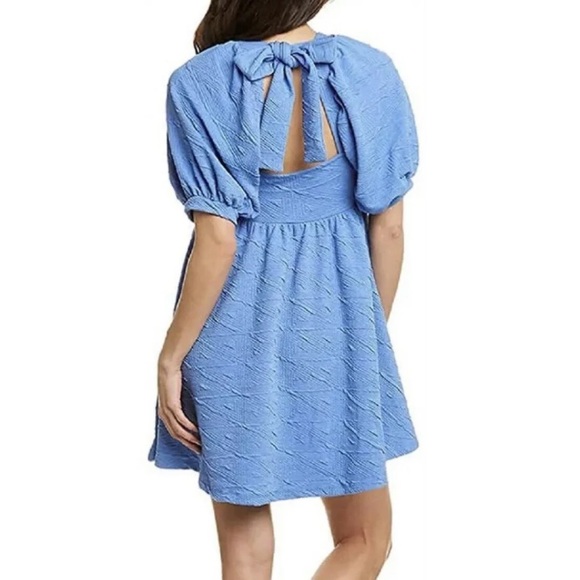 Free people violet puff sleeve mini dress sky blue S - Picture 2 of 11